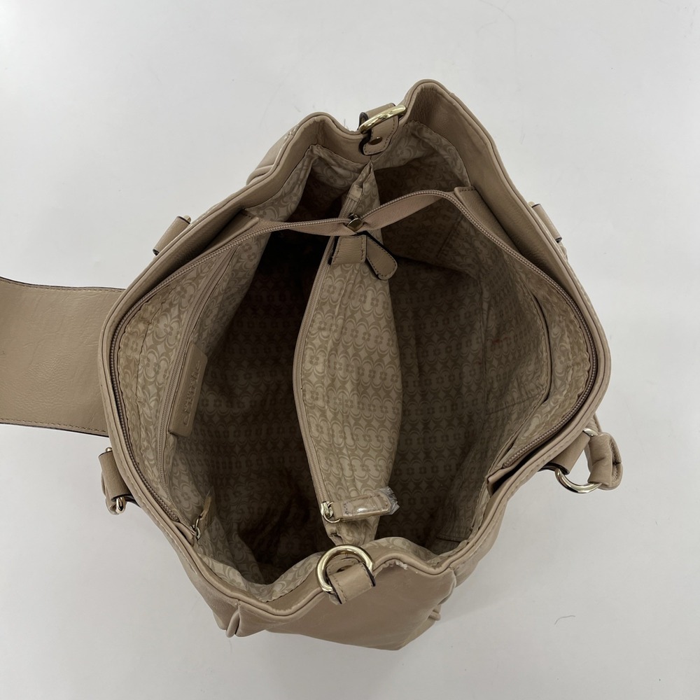 Large Charming Charlie Handbag Satchel Crossbody Tote Purse Tan Beige Taupe Gold - Picture 9 of 16